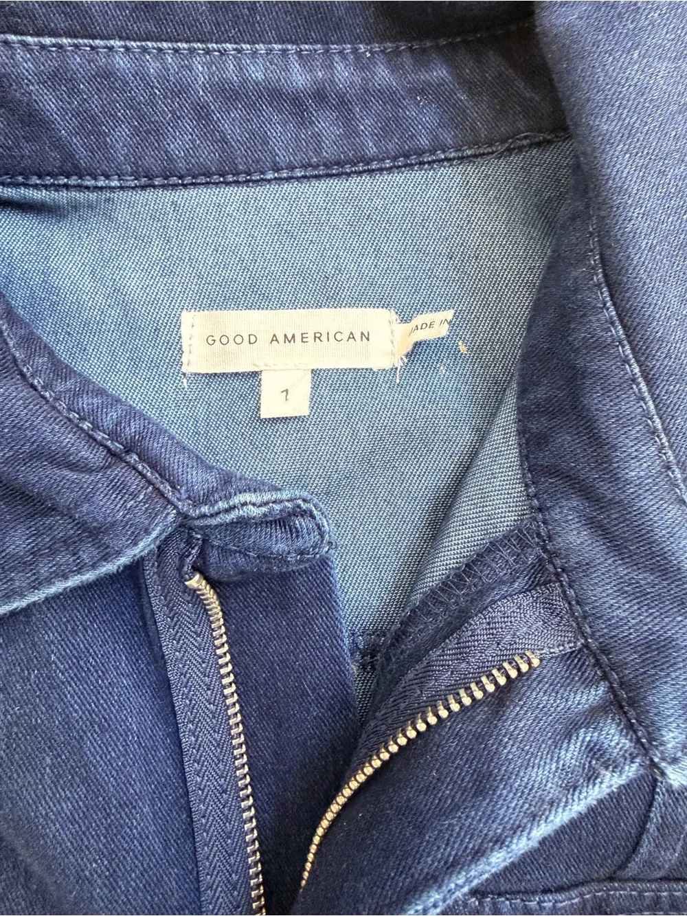Good American Revolve Fit For Success Jumpsuit 1 S Indigo Denim Utility Sleeve